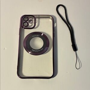 Purple Clear Phone Case with wrist strap- IPHONE 11
